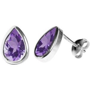 Silver & amethyst facet teardrop stud earrings