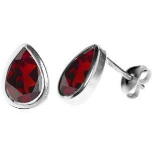 Silver & garnet facet teardrop stud earrings