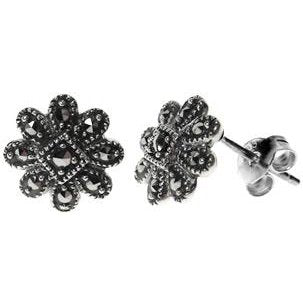 Silver & marcasite flower stud earrings