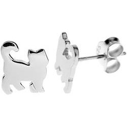 Silver Cat Flat Stud Earrings