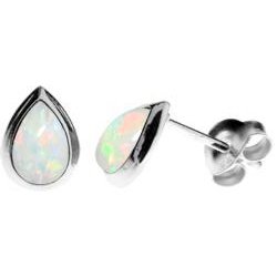 Silver & opalique teardrop stud earrings