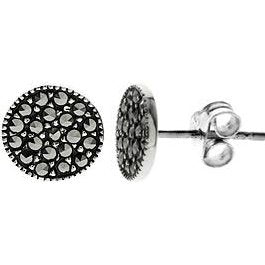 Silver and marcasite flat round stud earrings