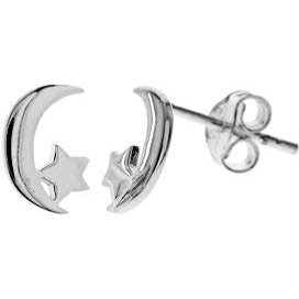 Silver Moon and Star Stud Earrings