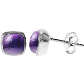 Silver & amethyst cushioned stud earrings