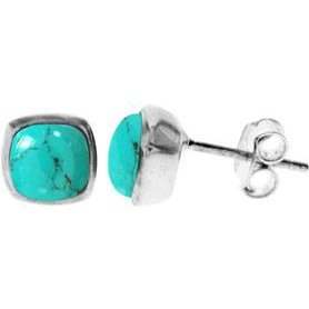 Silver and Turquoise cushioned Stud Earrings