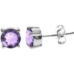 Silver & amethyst round stud earrings