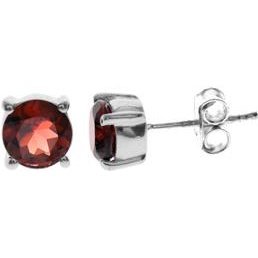 Silver and garnet round facet stud earrings