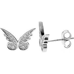 Silver & cubic zirconia butterfly stud earrings