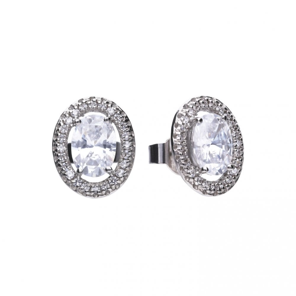 Diamonfire Silver And Cubic Zirconia Pave Oval Stud Earrings