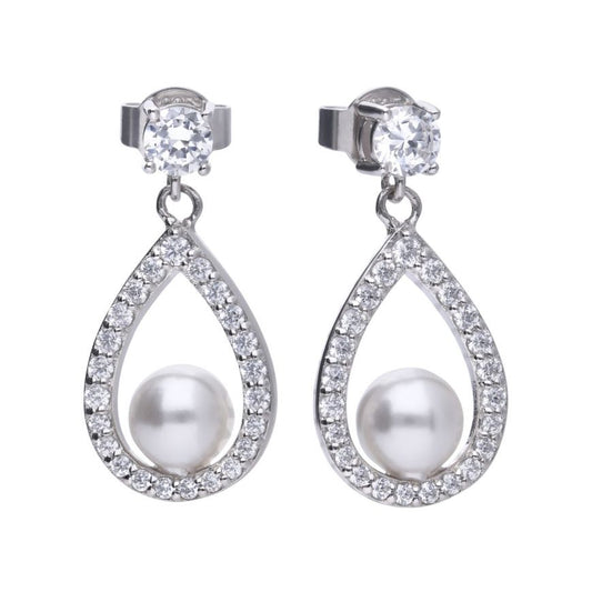 Diamonfire Silver, Pearl And Cubic Zirconia Teardrop Drop Earrings