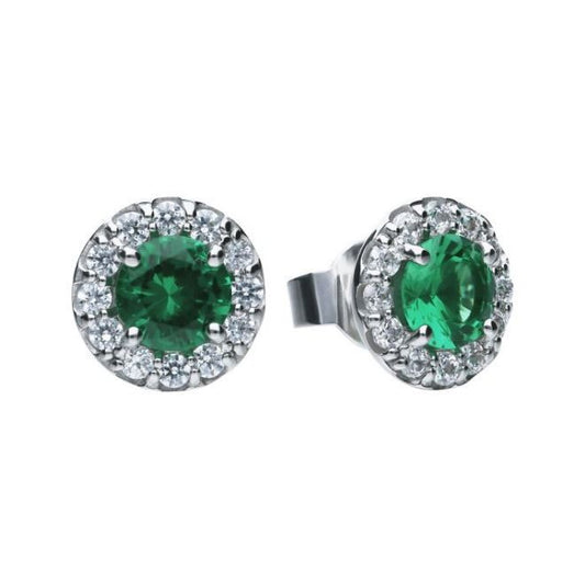 Diamonfire silver with green and white cubic zirconias cluster stud earrings