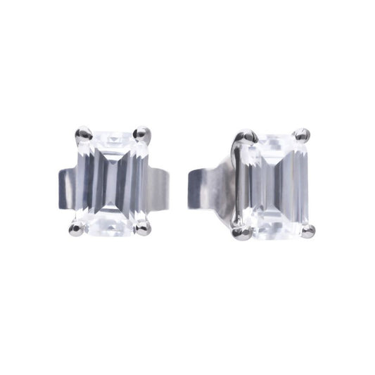 Diamonfire Silver And Emerald Cut Cubic Zirconia Stud Earrings