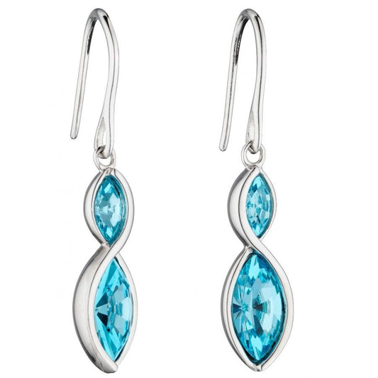 Silver And Blue Crystal infinity Style Drop Earrings