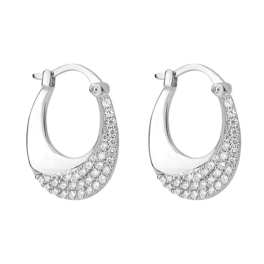 SIlver And Cubic Zirconia oval Hoop Earrings