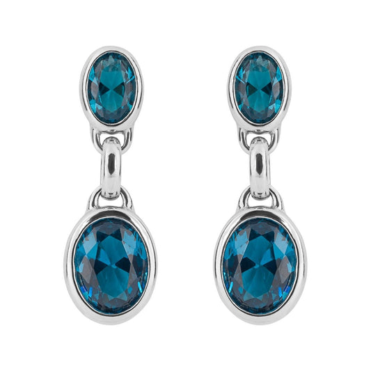 Silver and Blue Crystal oval Drop Earrings