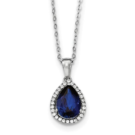 Silver, created Sapphire And Cubic Zirconia Teardrop Pendant