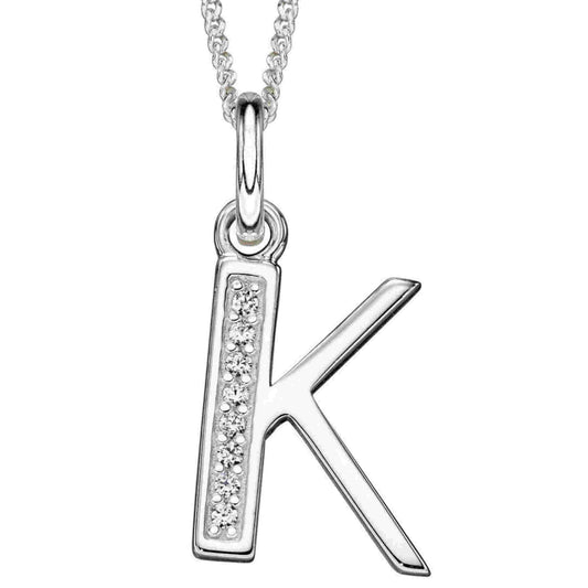 Silver And Cubic Zirconia Initial Pendant (K)