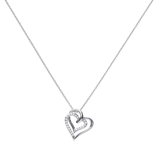 Diamonfire silver and cubic zirconia double heart pendant