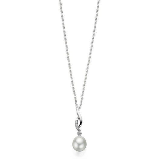 Silver, Cubic Zirconia and Freshwater Pearl twist Pendant