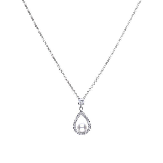 Diamonfire Silver, Pearl And Cubic Zirconia Teardrop Pendant