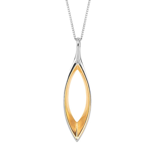 Silver And Gold plated Detail Open Cut Marquise Pendant