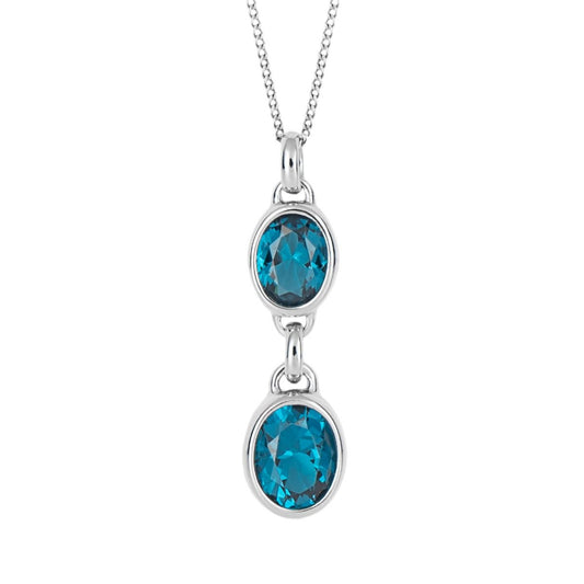 Silver and Blue Crystal oval pendant