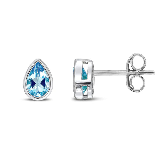 9CT White Gold And Blue Topaz Teardrop Stud Earrings